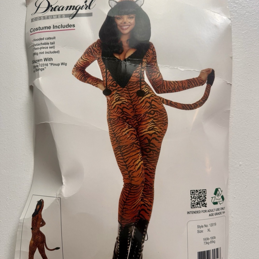 Tigress Costume Adult Halloween Cat‎ Size X-Large Brown Black Dreamgirl